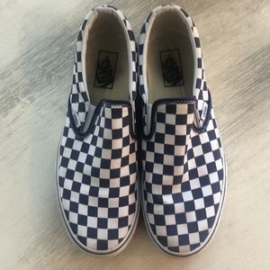 Vans blue and white checked size 11 women’s with thicker sole.